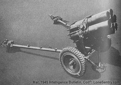 [Of the heavy rocket weapons, the six-barreled 150-mm 15-cm Nebelwerfer 41 has been encountered by U.S. troops more widely than any other. It is generally referred to loosely as the Nebelwerfer.]