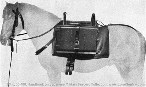 [Figure 334. Method of fastening ammunition chest to pack saddle.]