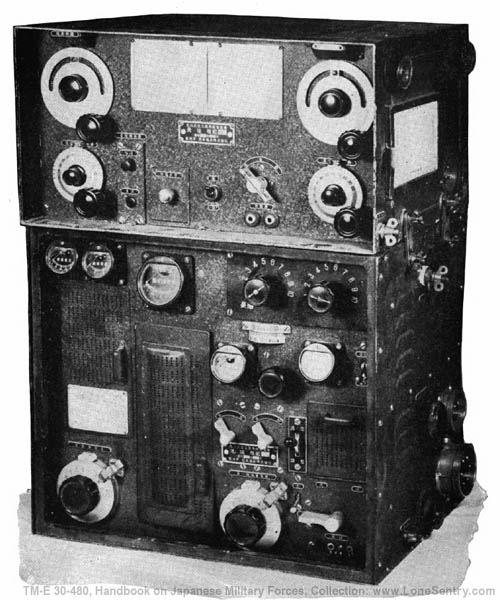 [Figure 355. Model 96 (1936) Type 3. Transmitter-receiver. From Type 1 medium bomber (Betty). Top of unit: receiver. Bottom of unit: transmitter.]